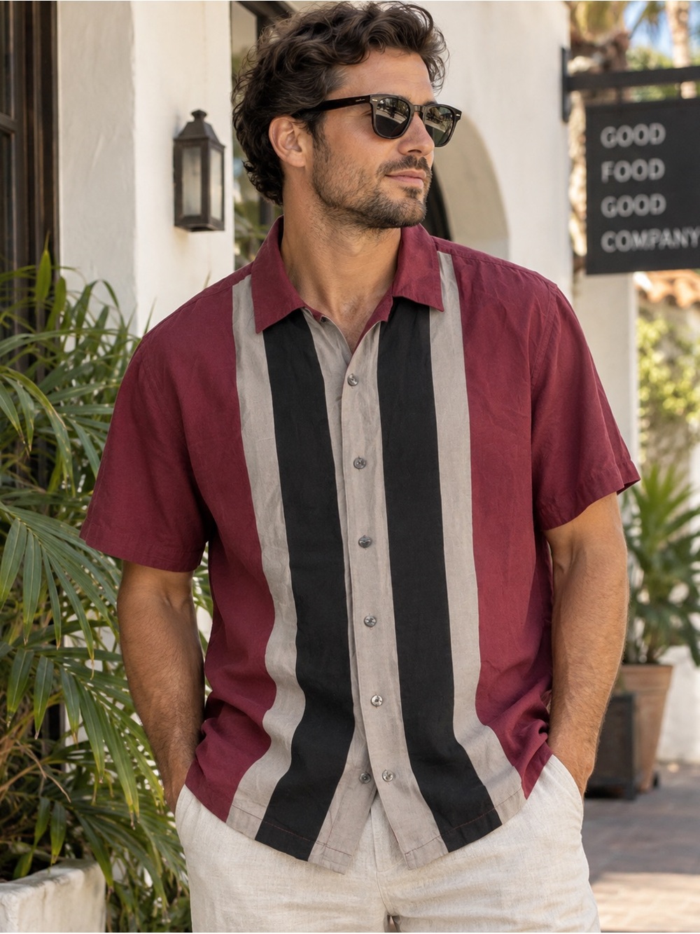 AXIST Men’s 100% Silk Colorblock Short Sleeve Button Down Shirt Size L